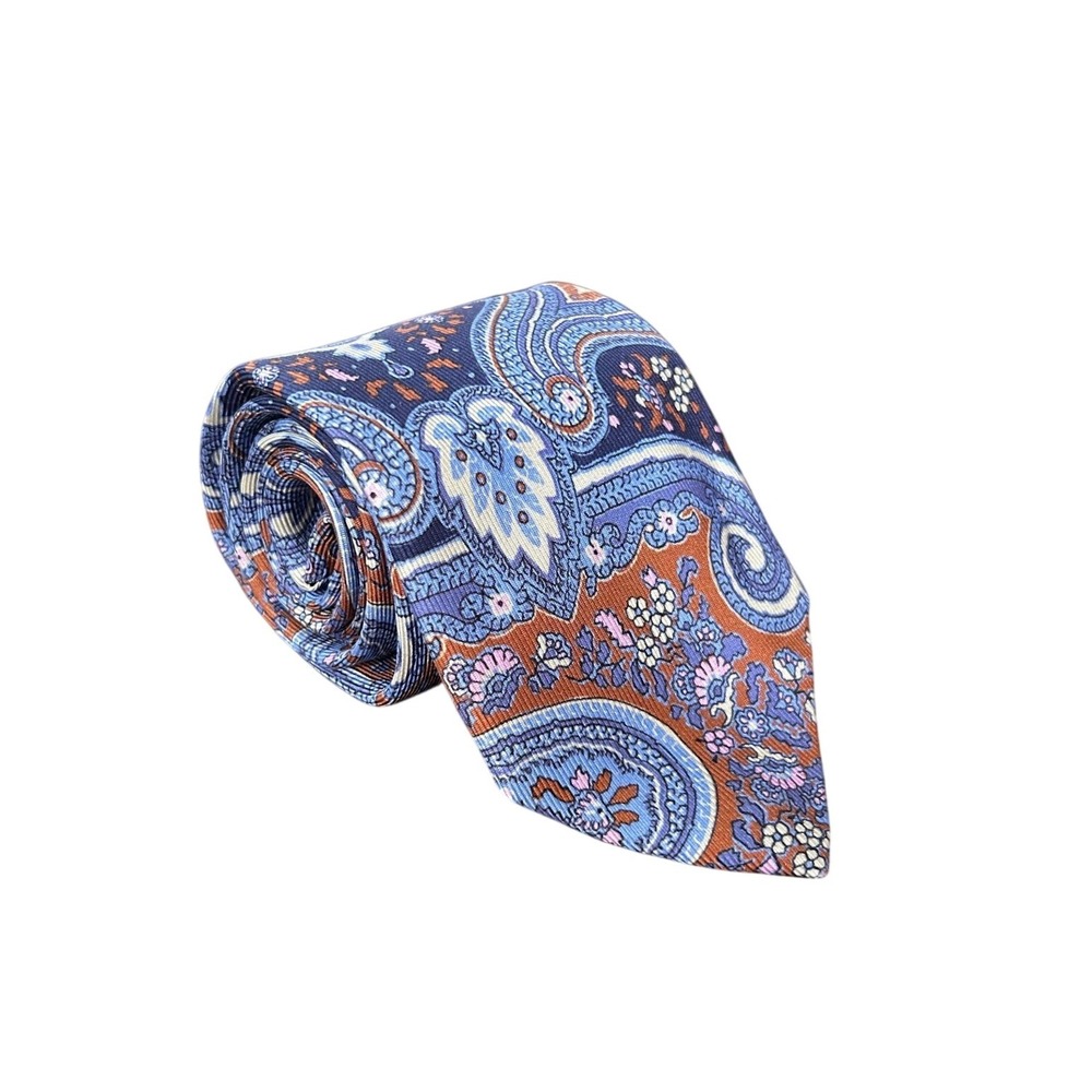 Robert Talbott Best of Class Nordstrom Silk Paisley Tie Blue Orange Made in USA